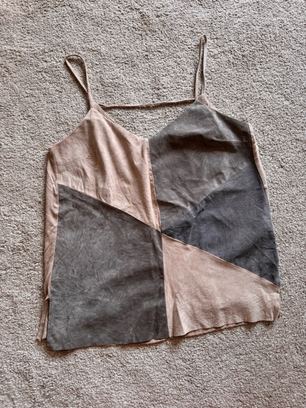 Ecru suede patchwork tank S